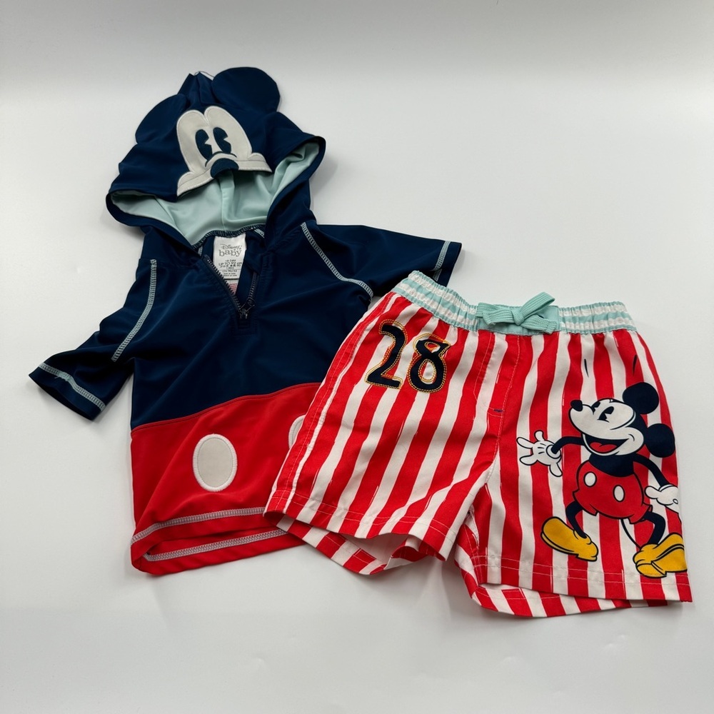 Disney Baby Mickey Mouse Swim Set | Hooded Rash Guard & Swim Trunks